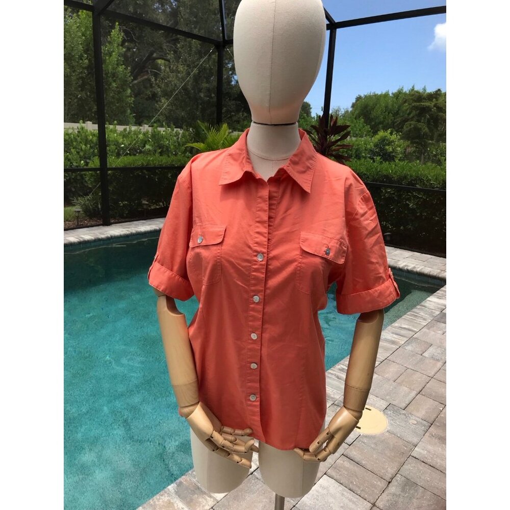 Chicos light weight button down shirt with shell buttons size 2(L12)